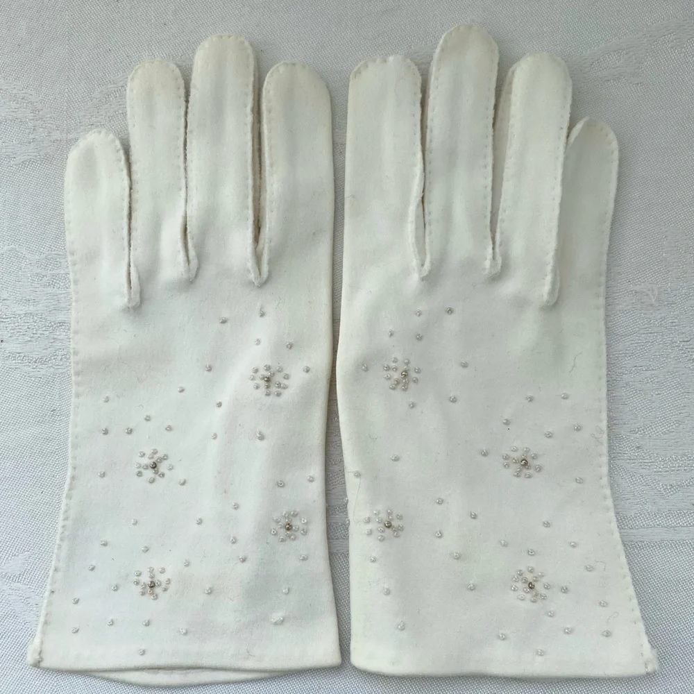 Vintage Beaded Gloves Hand Sewn in Philippines American Made Fabric Small